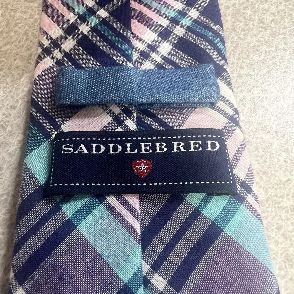 Saddlebred‎ 100% Cotton Neck Tie xlong Pink And Blue Plaid Easter